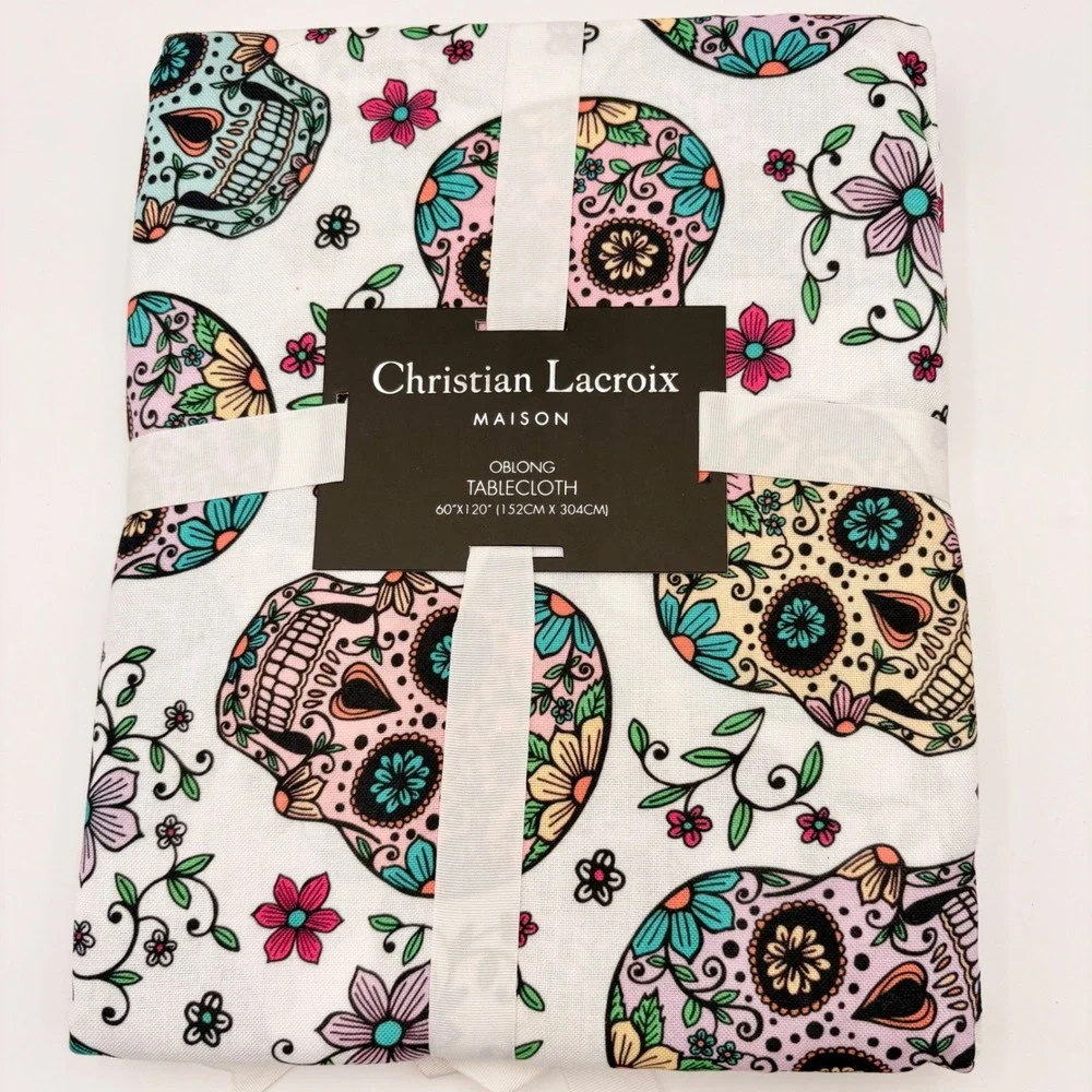 Christian Lacroix Maison Sugar Skull Floral Oblong Tablecloth 60x120 Halloween